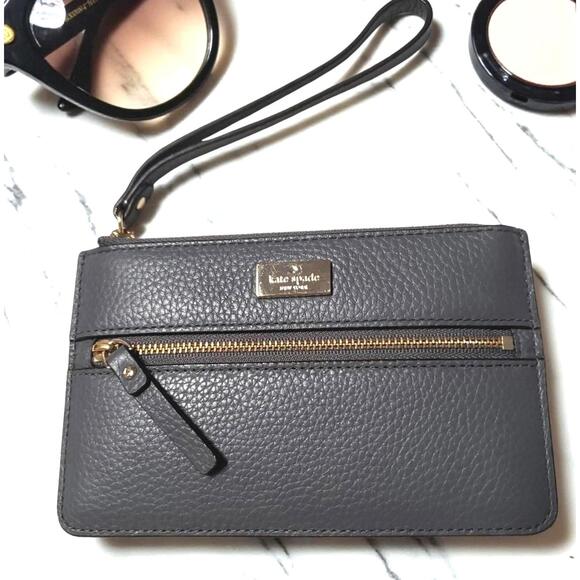 Kate Spade New York Gray Leather Wristlet Clutch – New w/ Storage Wear - Picture 1 of 12